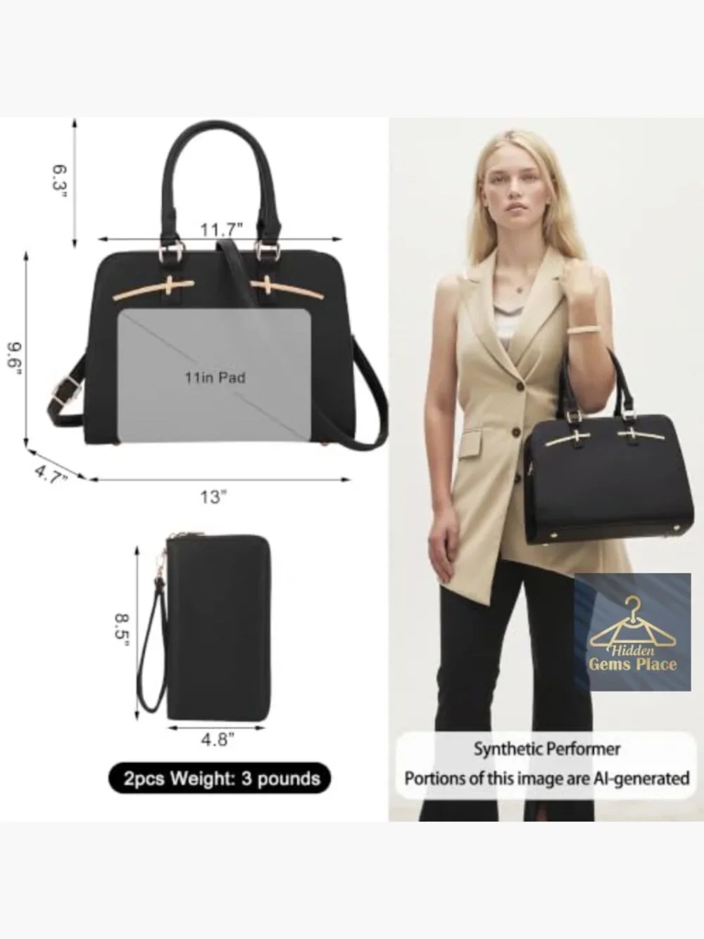 PU Leather Tote Satchel Set with 3 Compartments & RFID Wallet, Crossbody